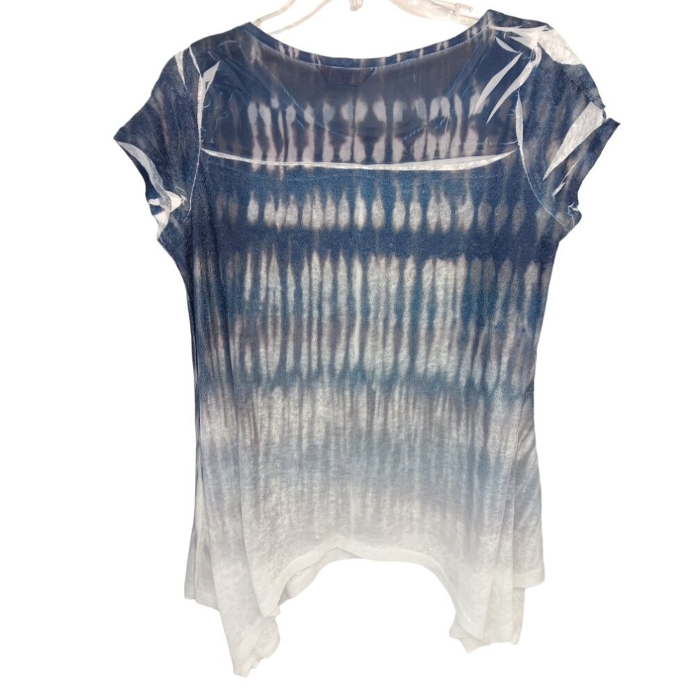 Women's Short Sleeve Tie-Dyed Tunic Top-MEDIUM-Casual Loose Fit-Long- Semi-Sheer - Picture 2 of 10